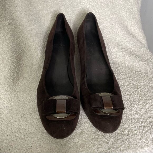 Stuart Weitzman Suede Wedge Bow Shoes Women’s Size 10 - Picture 1 of 6